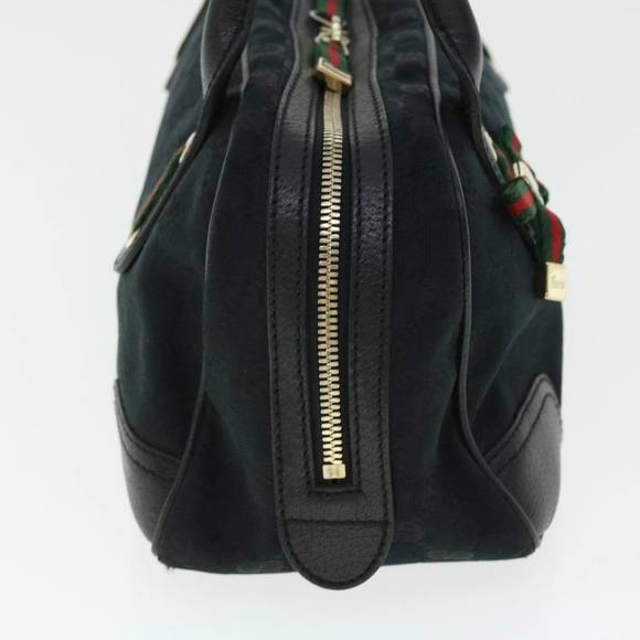 GUCCI GG Canvas Web Sherry Line Hand Bag Black Red Green Auth 51850 - Picture 4 of 16